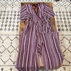 Plum and white wide-legged jumpsuit